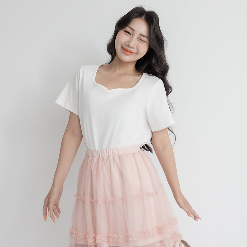 Upgraded 2.0! Sweetheart Neckline Plus Size Slim Tee