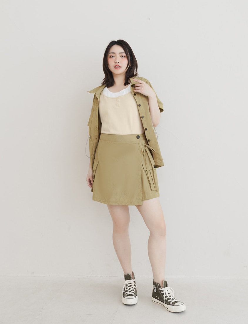 Sweet & Edgy Cargo Side-Tie Pocket Plus Size Mini Skirt  (With Inner Pants)