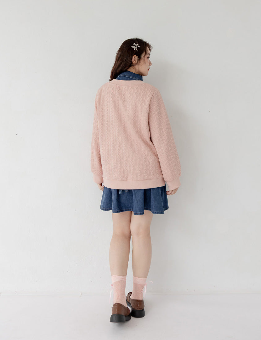 Korean Style V-Neck Embossed Cable Plus Size Sweater