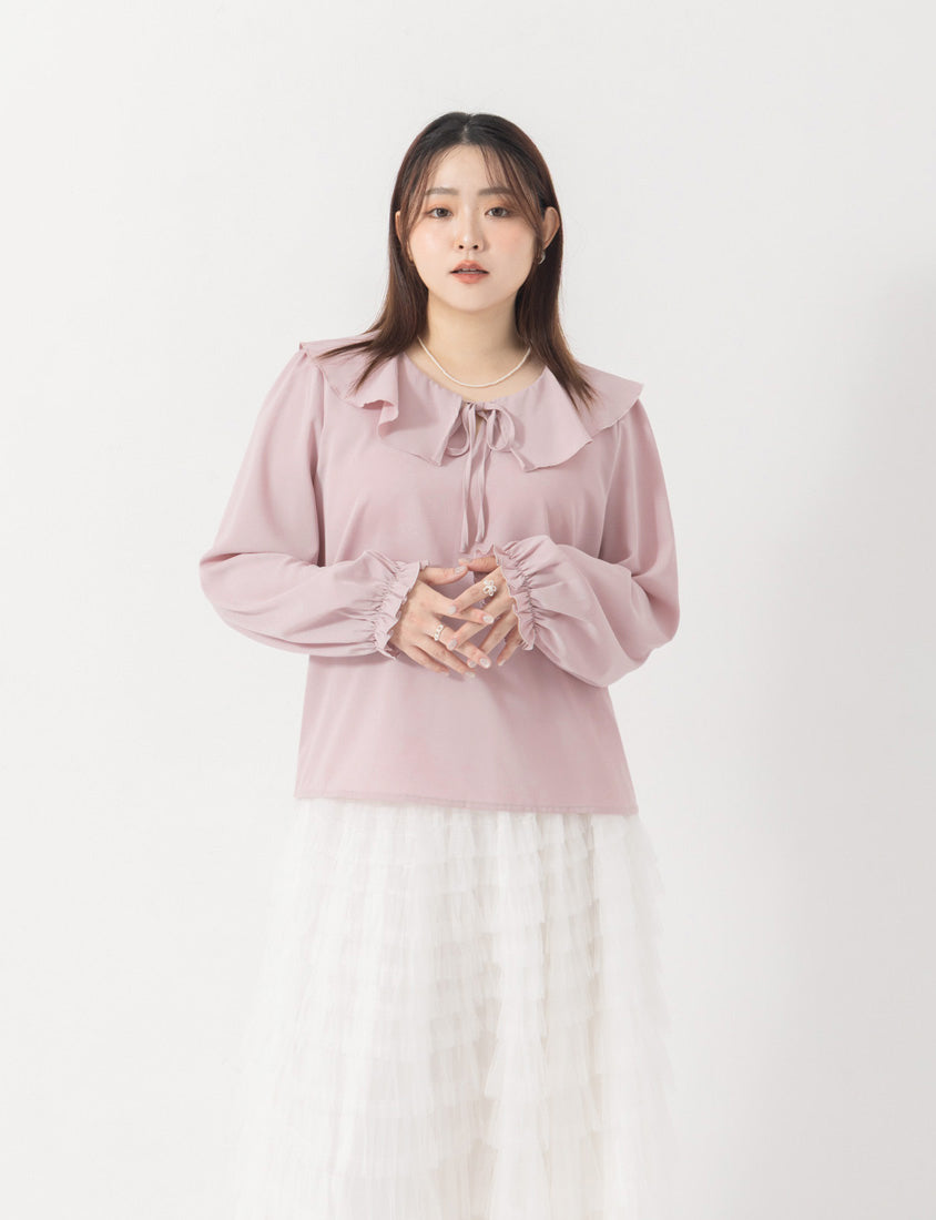 MISS. Soft Ruffle Collar Plus Size Puff Sleeve Top
