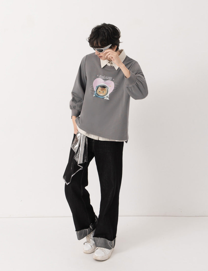 Spacesuit Cover Cat Graphic Plus Size Sweater (Unisex) (MIND.A.DAY Collaboration)