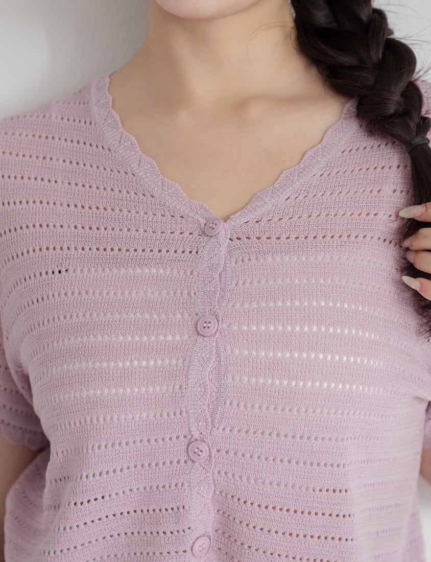 Cute Frill Trim Cutout Cropped Knit Plus Size Cardigan