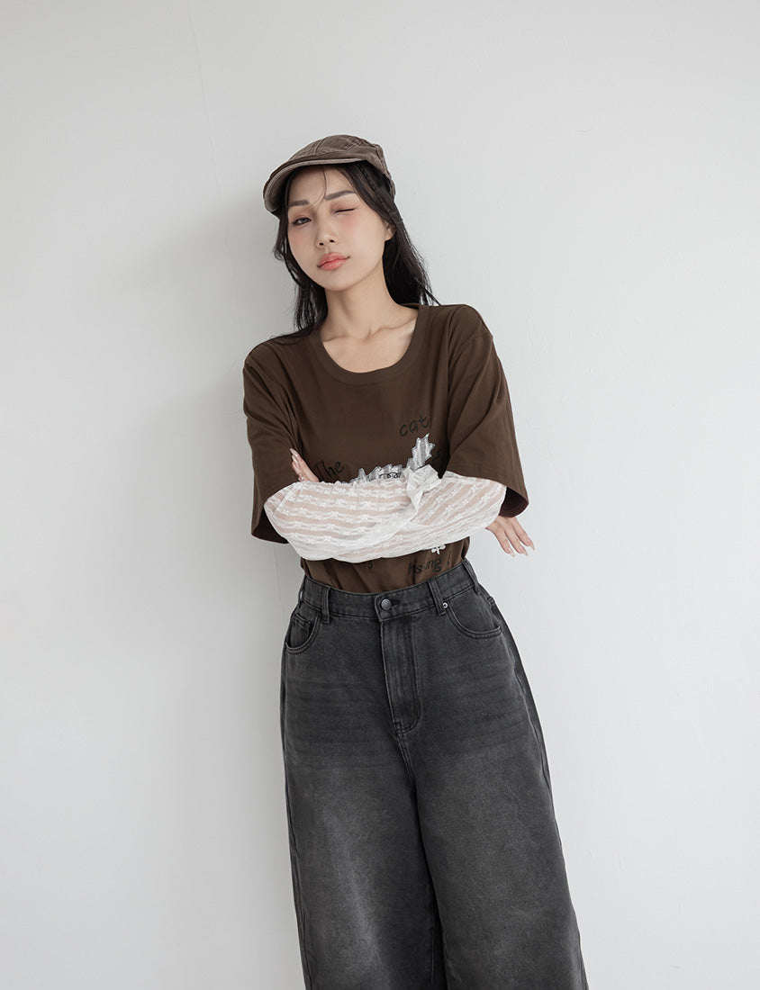 Korean Style Vintage Washed Plus Size Cropped Jeans