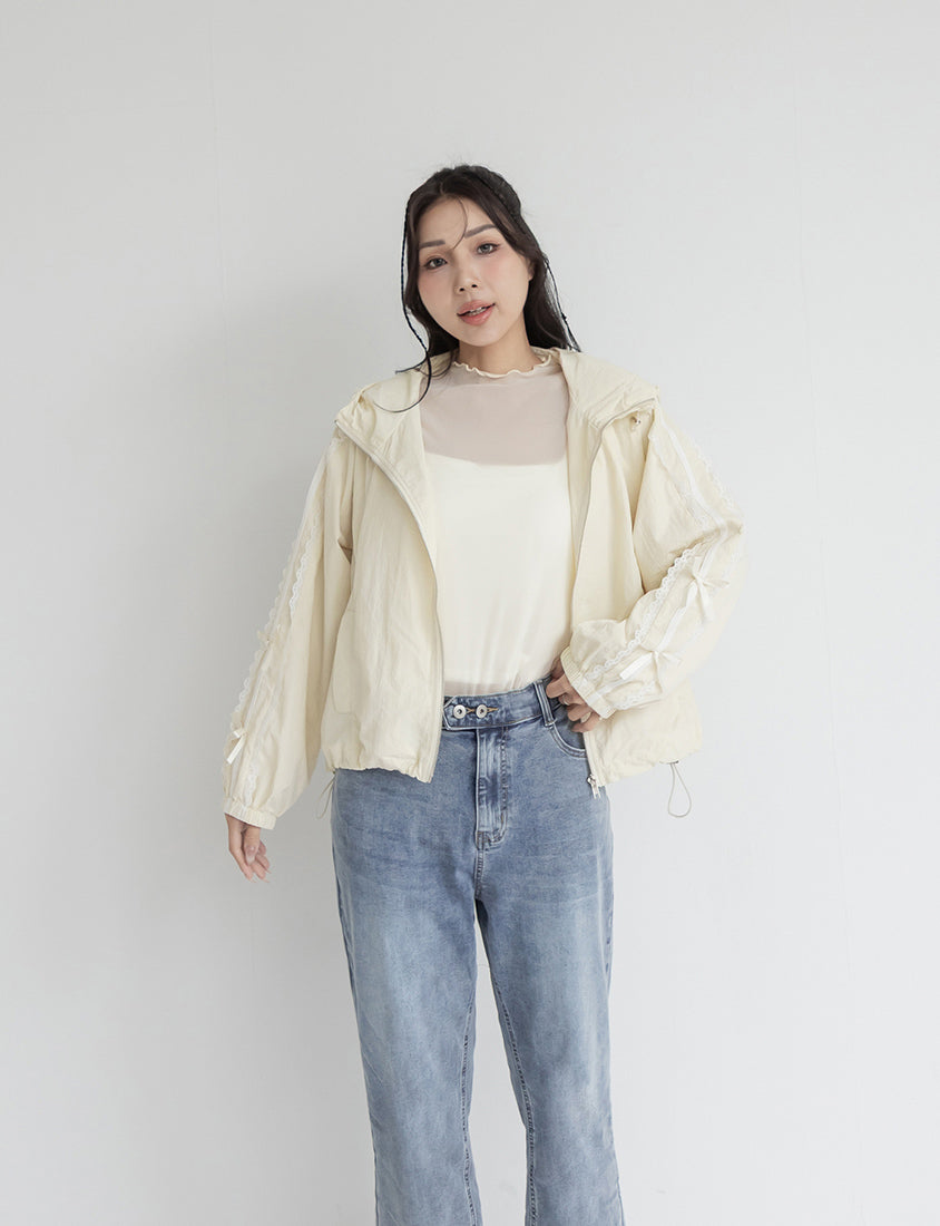 Lace Water-Repellent Hooded Plus Size Trench Coat