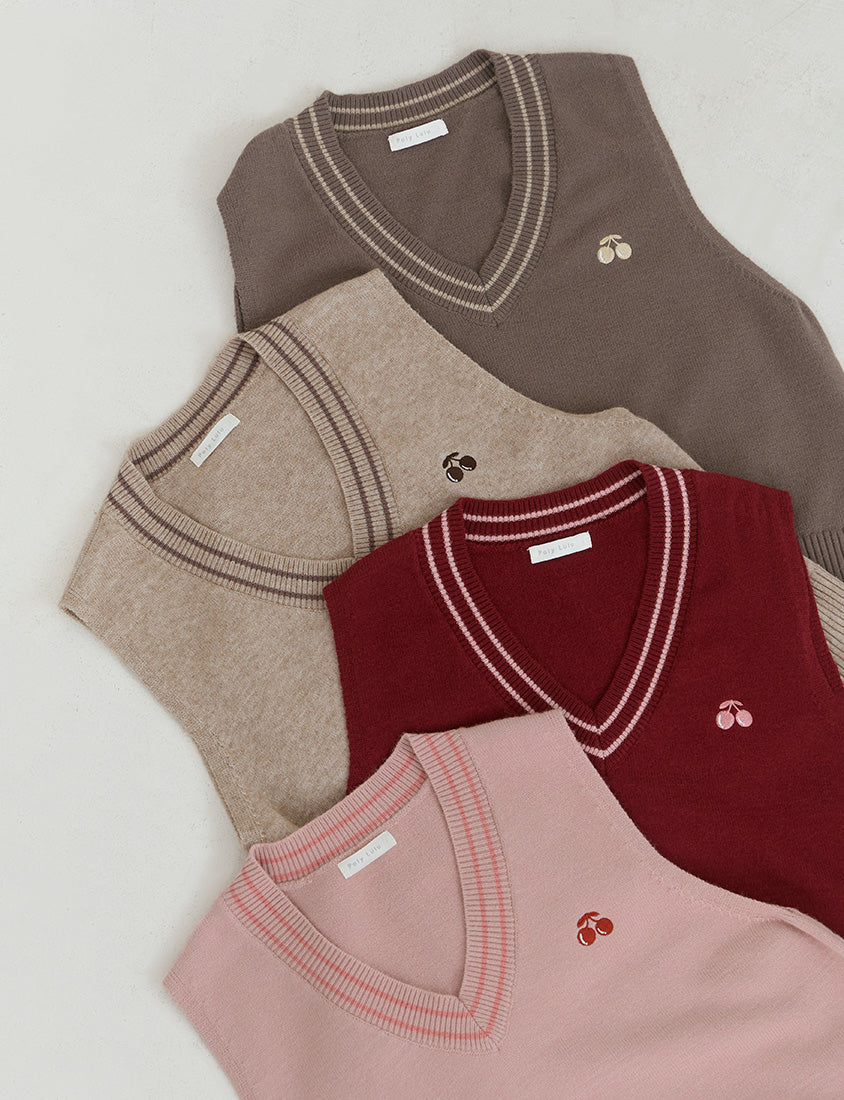 Preppy Cherry Embroidered Cropped Knit Plus Size Vest