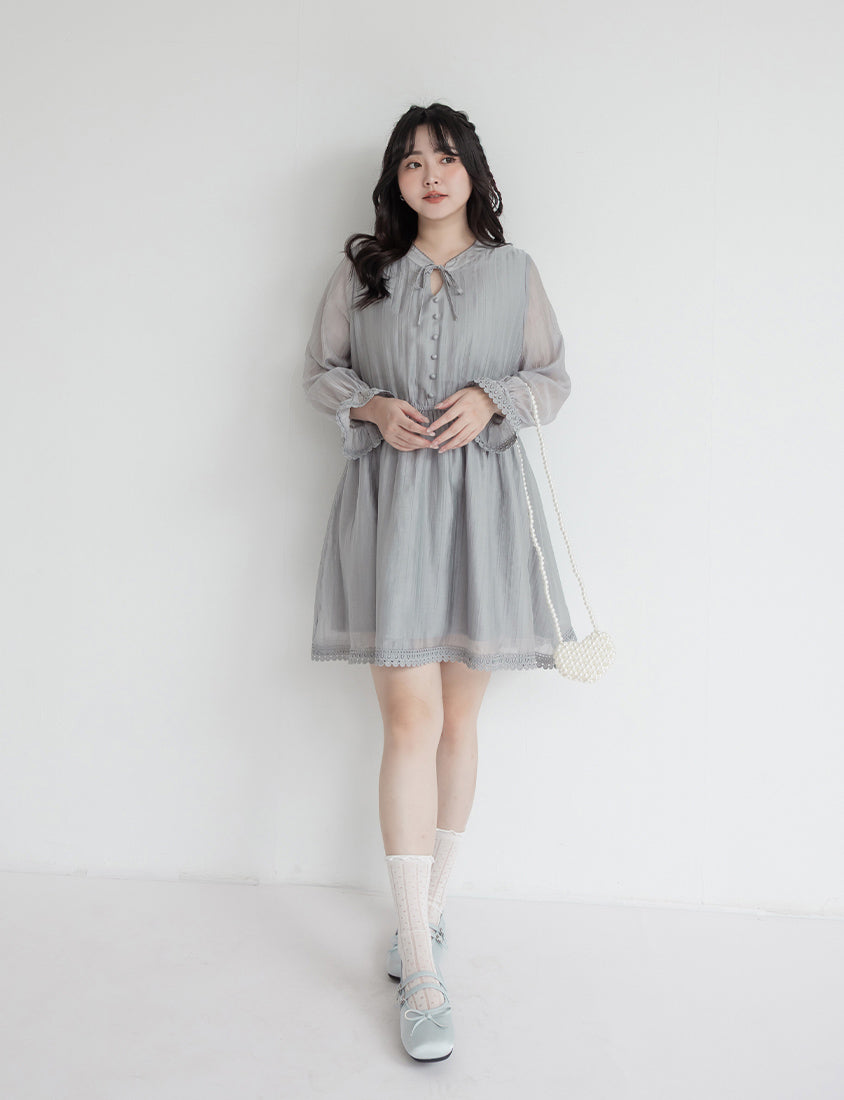 Vintage Lace Cinched Waist Plus Size Mini Dress