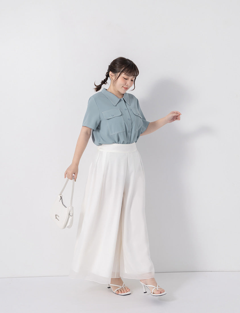 Wide Waistband Ethereal Sheer Plus Size Wide Leg Pants
