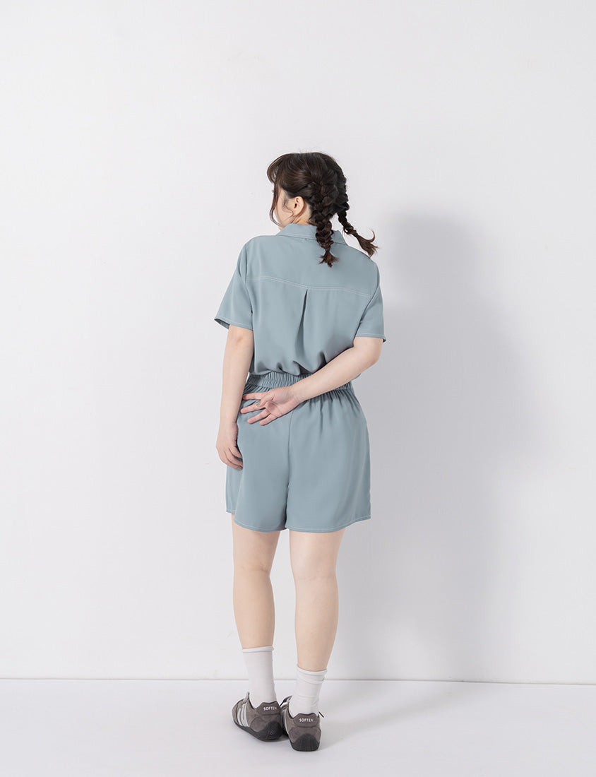 Contrast Stitch Lightweight Utility Chiffon Plus Size Shirt