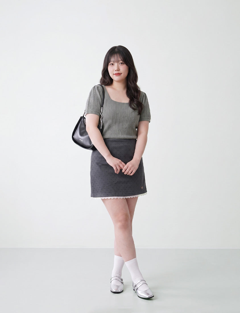 MISS. Slim Fit Square Neck Cable Knit Short Sleeve Plus Size Top