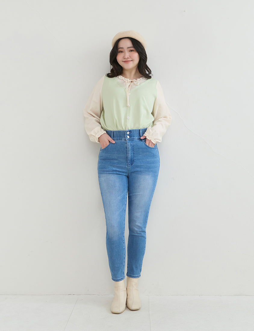 Romantic Ruffle Collar Faux Two Piece Plus Size Top