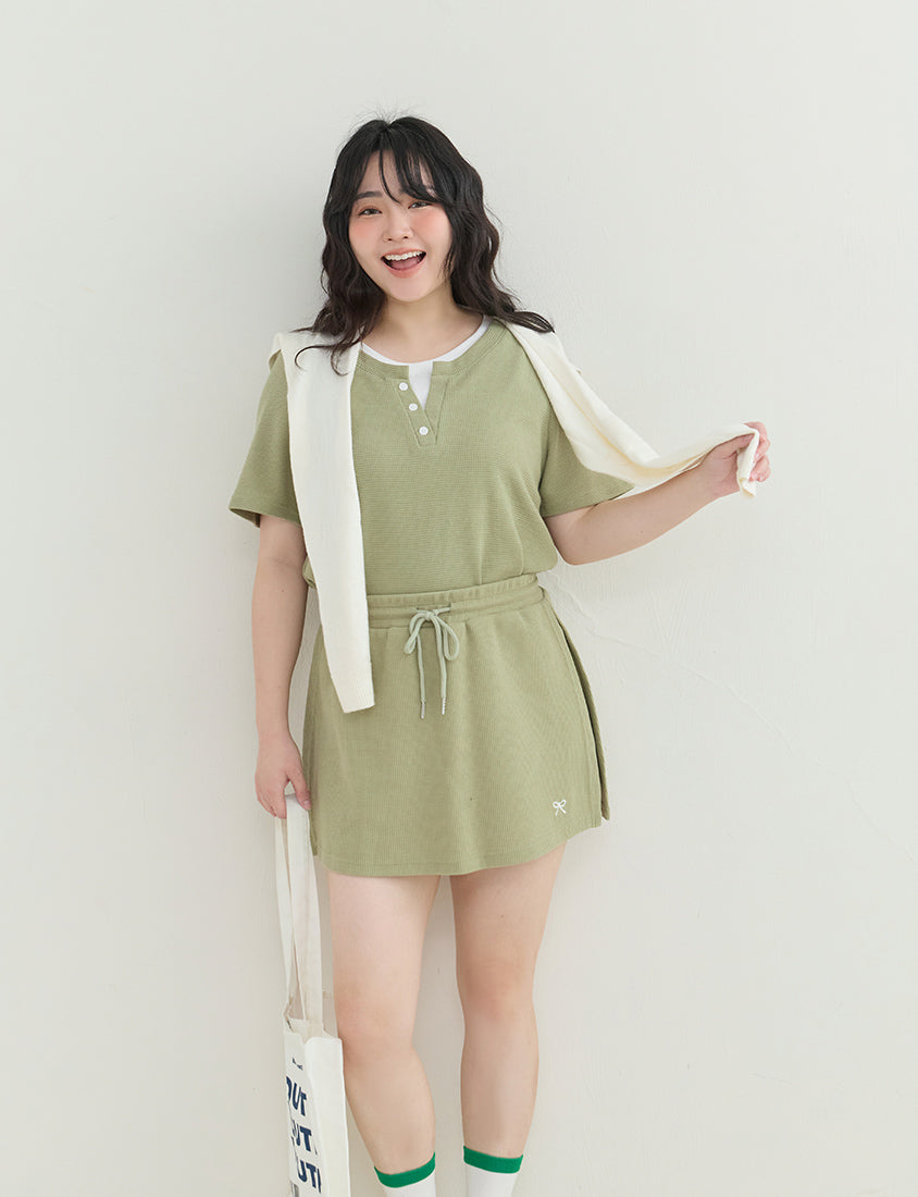 Waffle Knit Faux Two-Piece Plus Size Top