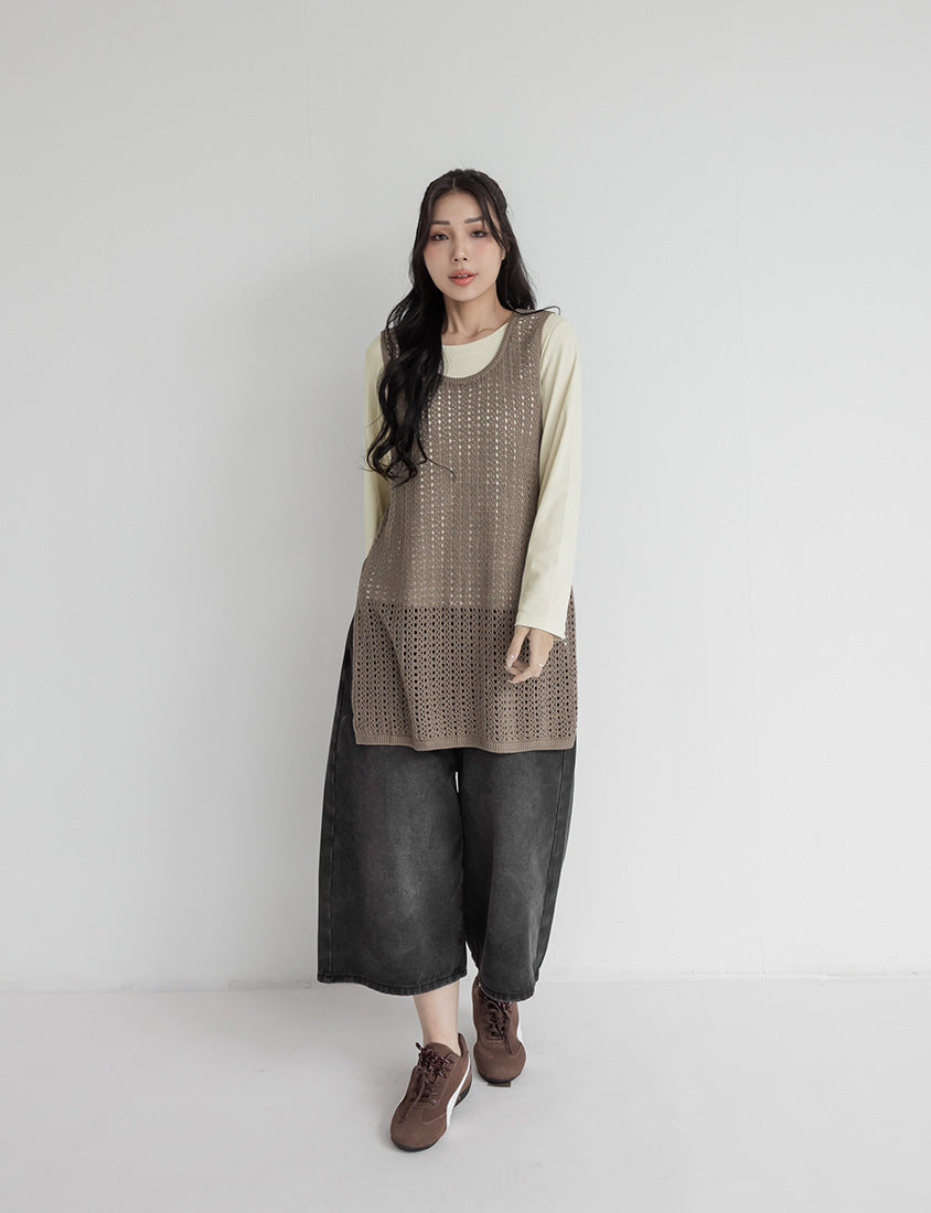 Japanese Style Layered Knit Cutout Plus Size Two-Piece Set