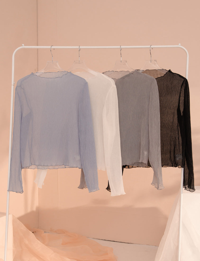 MISS. Ethereal Crinkle Sheer Mock-Neck Plus Size Top