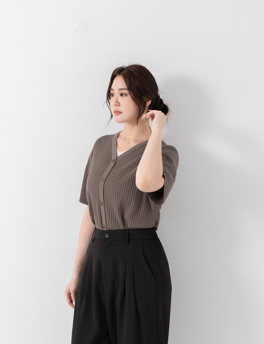 MISS. Minimal Faux Two-Piece Button-Front Knit Plus Size Top