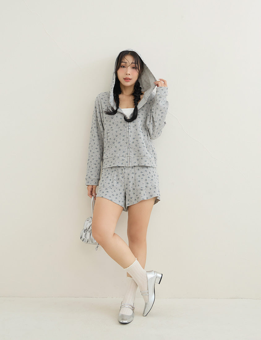 Sweet Floral Waffle Plus Size Shorts