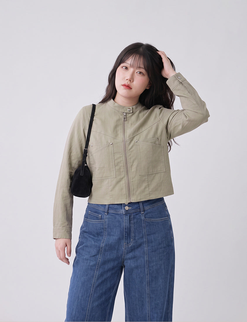 MUA! Lyocell Linen Contrast Stitch Plus Size Moto Jacket