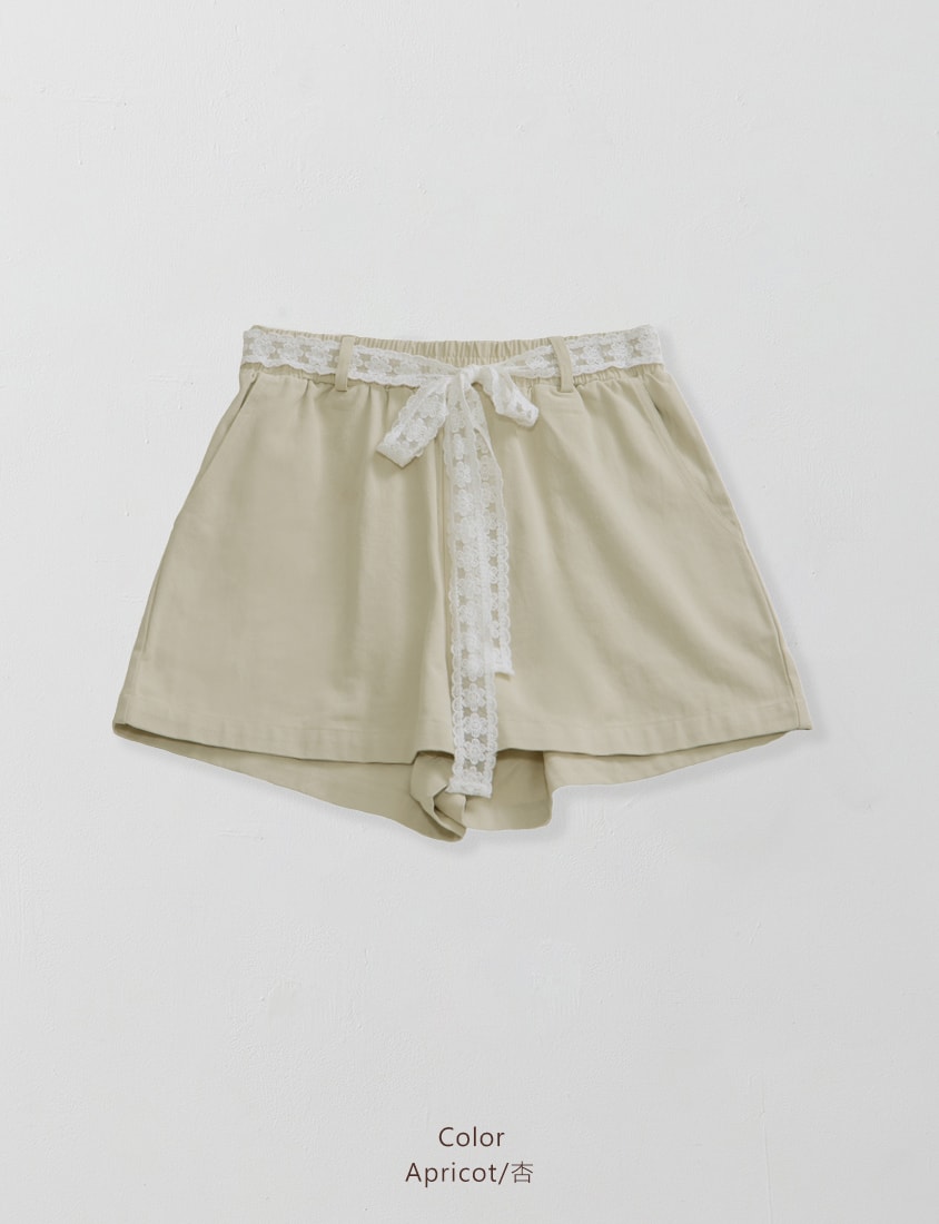 Twill Cotton Plus Size Shorts (With Lace Belt)