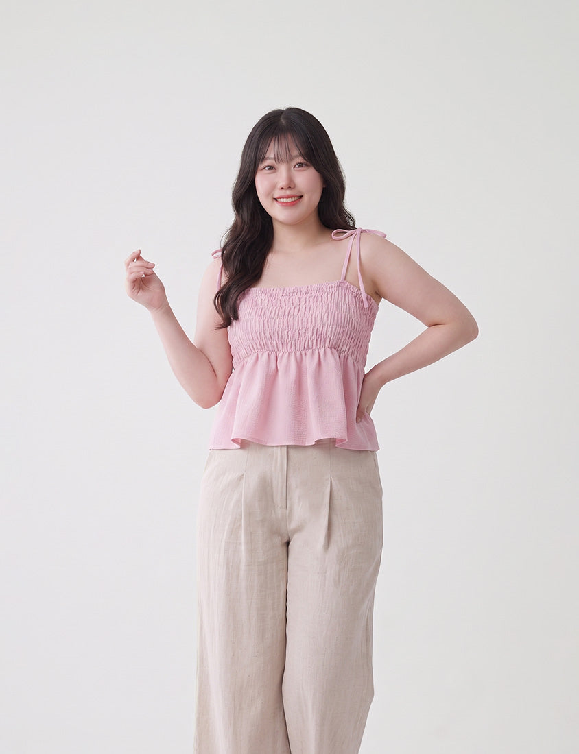 Cute Stretch Crinkled Tie Front Plus Size Layering Cami Vest