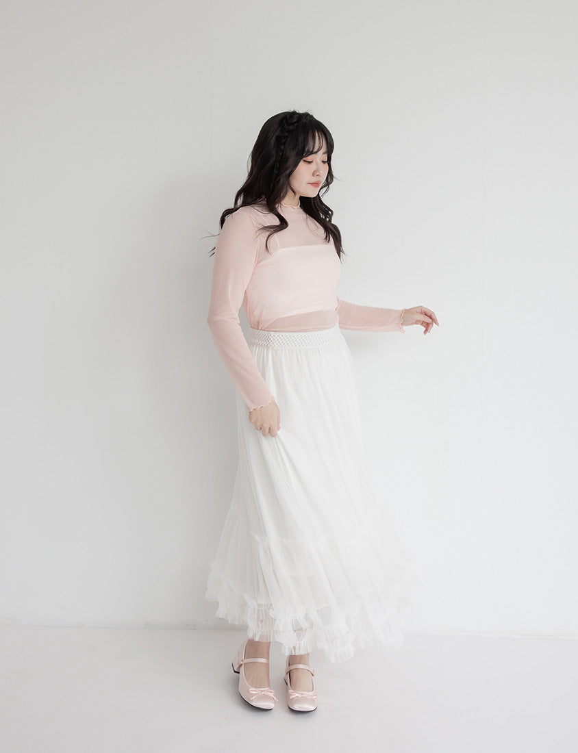 Versatile Ruffle Trim Sheer Long Sleeve Plus Size Top