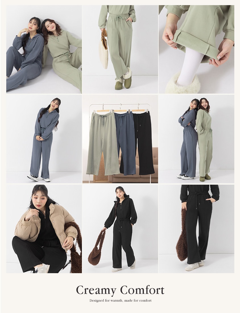 Comfort Deodorizing Brushed Lined Elastic Waist Plus Size Wide Leg Pants