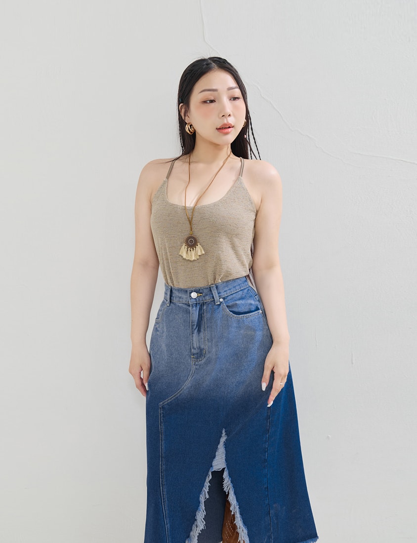 MUA! Gradient Distressed Denim Plus Size Maxi Skirt