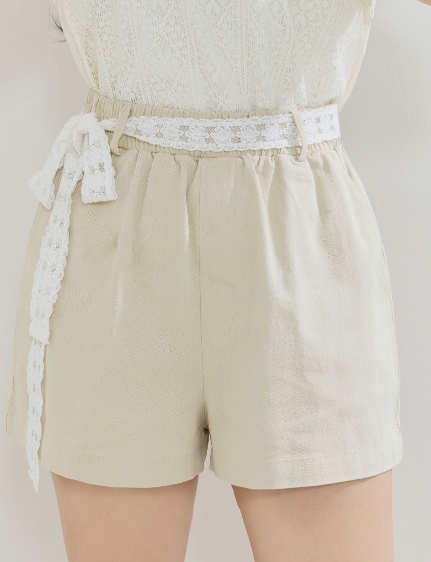 Twill Cotton Plus Size Shorts (With Lace Belt)