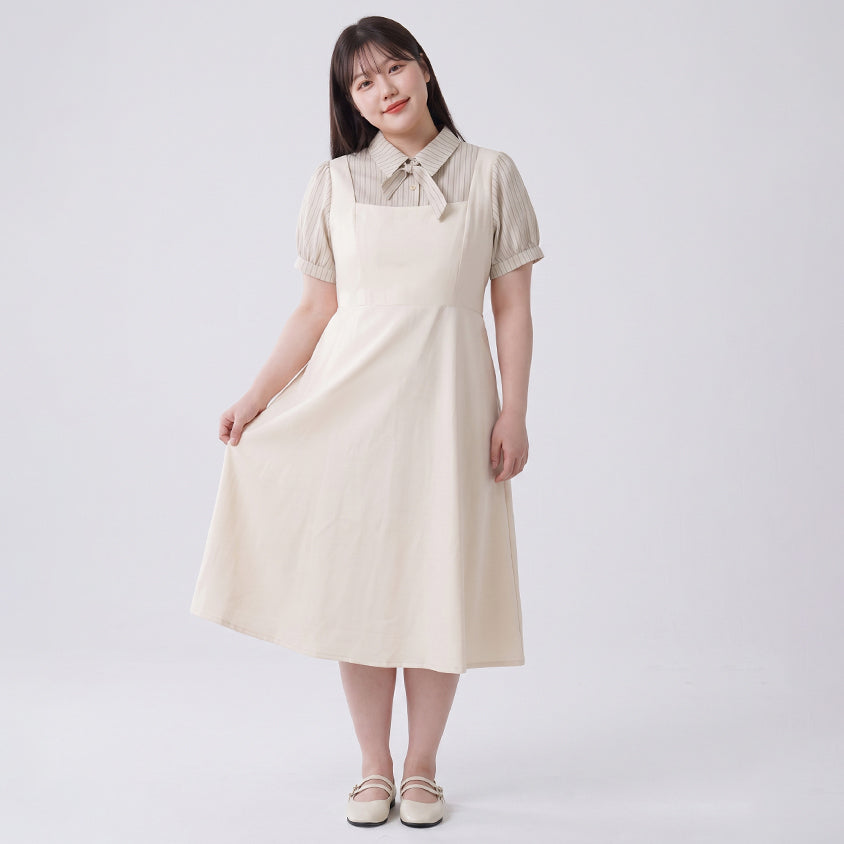 MISS. Elegant Faux Two-Piece Panel Stripe Plus Size Maxi Dress