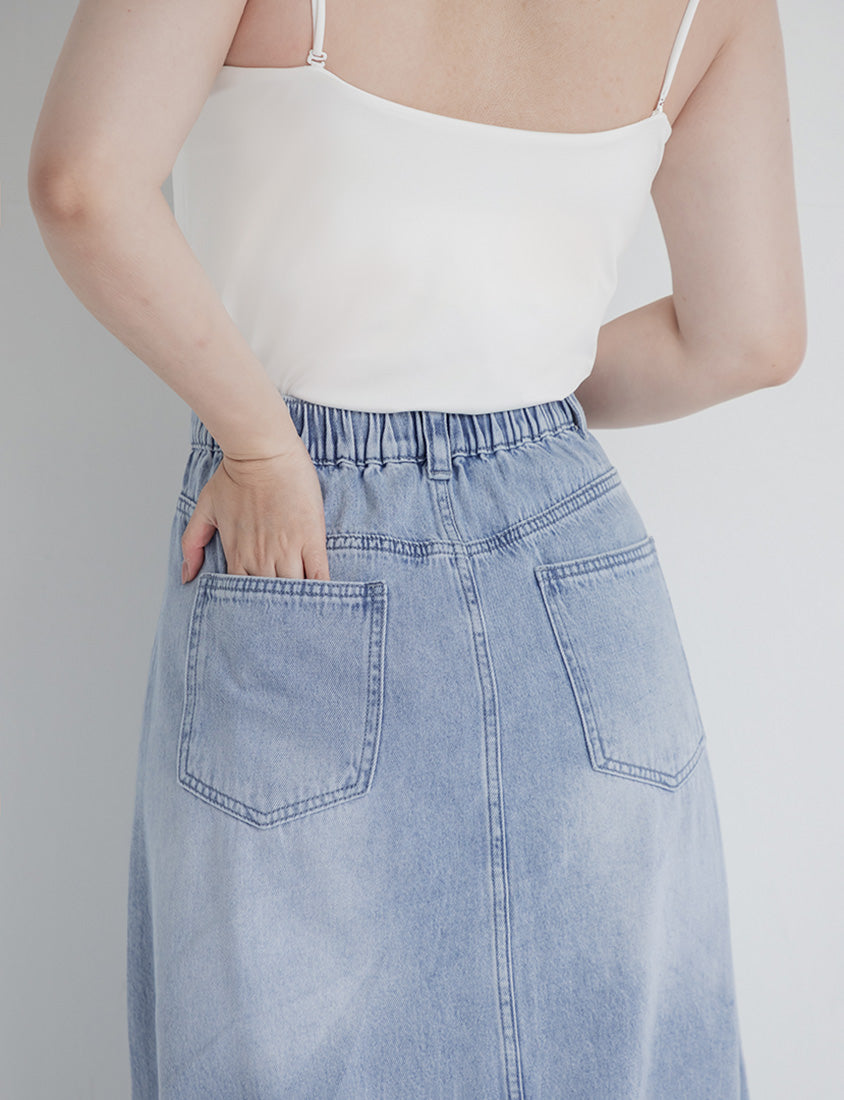 Cooling Tencel Denim Slit Plus Size Maxi Skirt