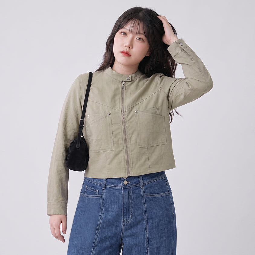 MUA! Lyocell Linen Contrast Stitch Plus Size Moto Jacket