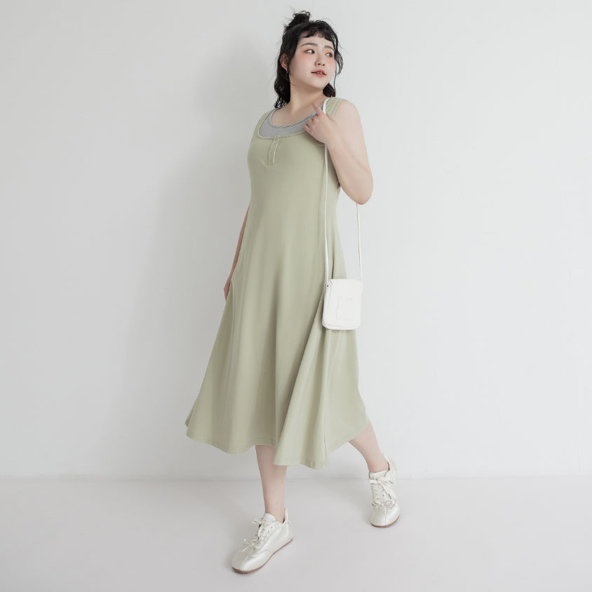 Skin-Friendly Stretch Faux Two Piece Plus Size Maxi Dress