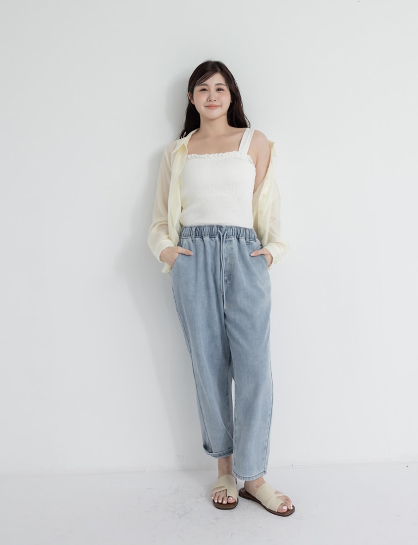Cooling Tencel Silky Denim Drawstring Plus Size Boyfriend Jeans