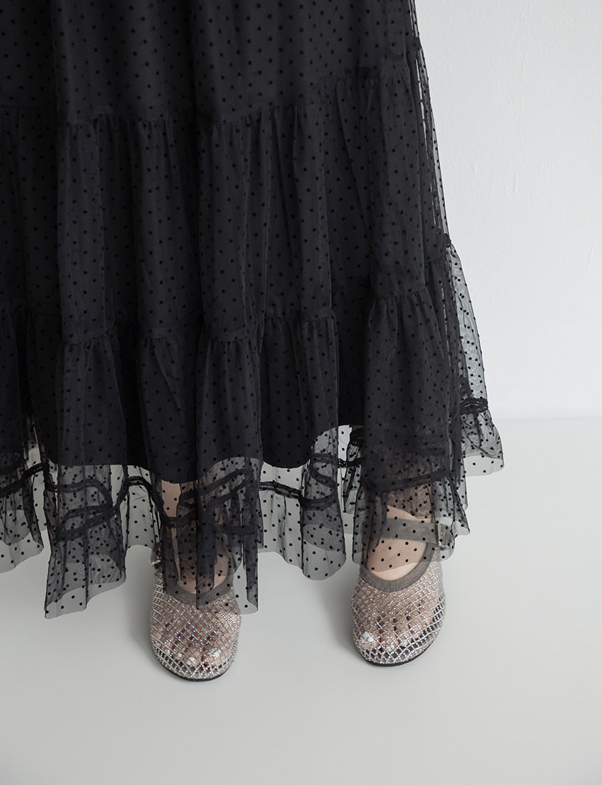 Romantic Polka Dot Tulle Tiered Plus Size Maxi Skirt