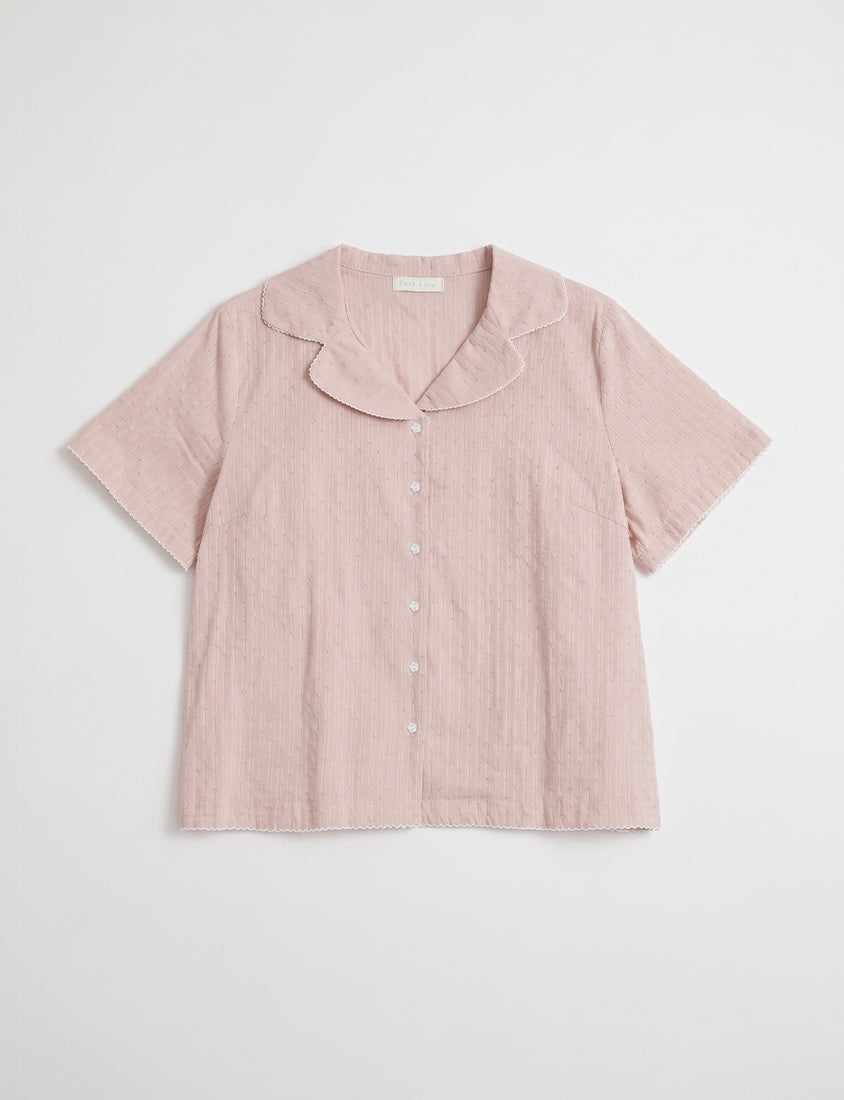 Cute Jacquard Contrast Cuban Collar Plus Size Shirt