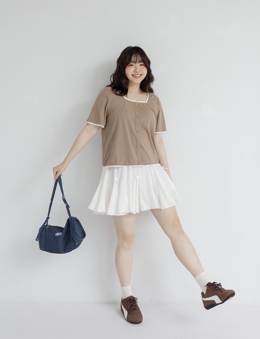 Lace Square Neck Waffle Plus Size Knit Top
