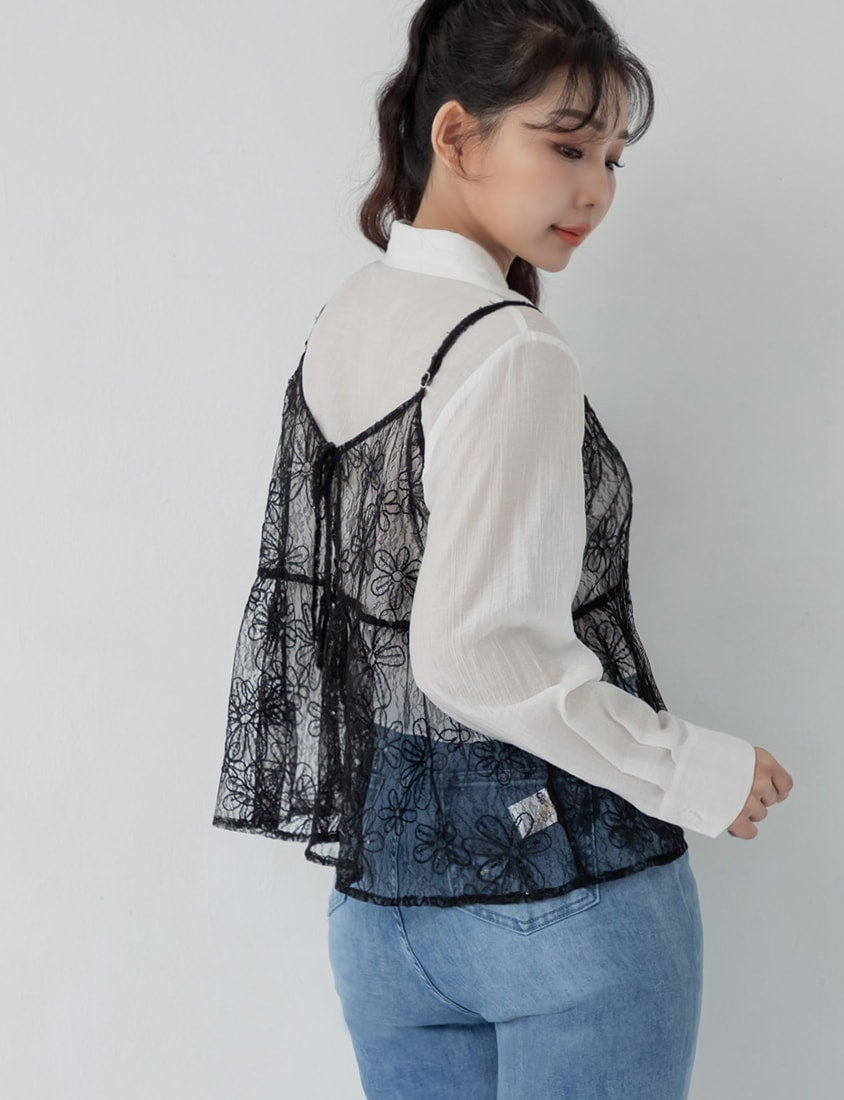 Delicate Floral Lace Layering Plus Size Camisole Vest