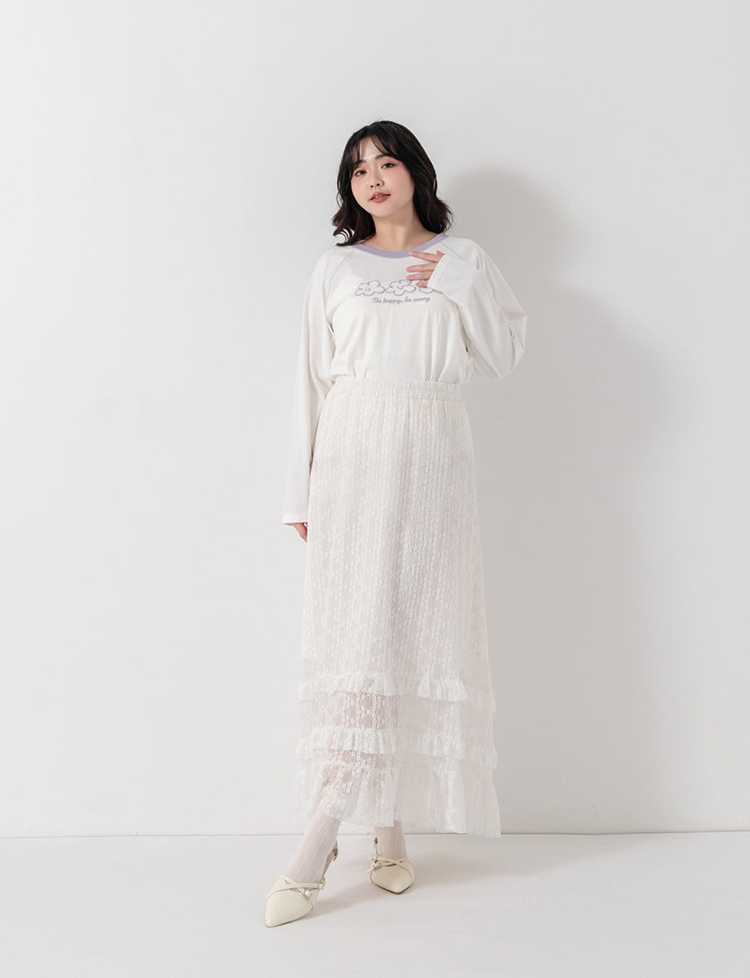 Romantic Floral Lace Tiered Plus Size Maxi Skirt