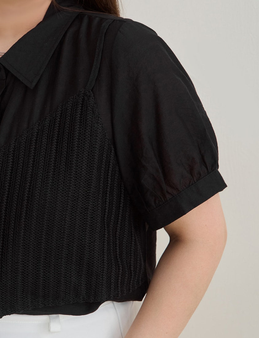 MISS. Faux Two Piece Sheer Plus Size Shirt