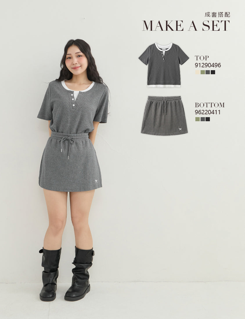Waffle Knit Butterfly Embroidered Plus Size Skort