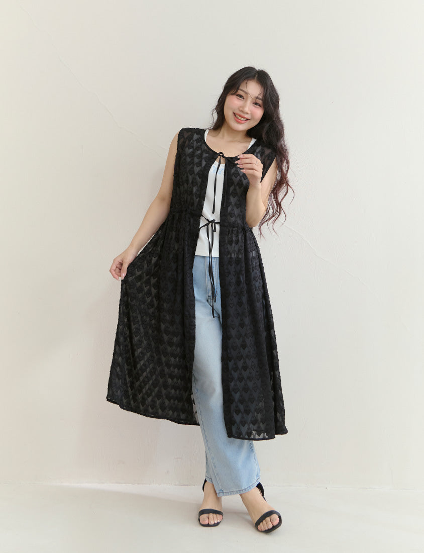All-Over Heart Jacquard Plus Size Long Camisole Vest