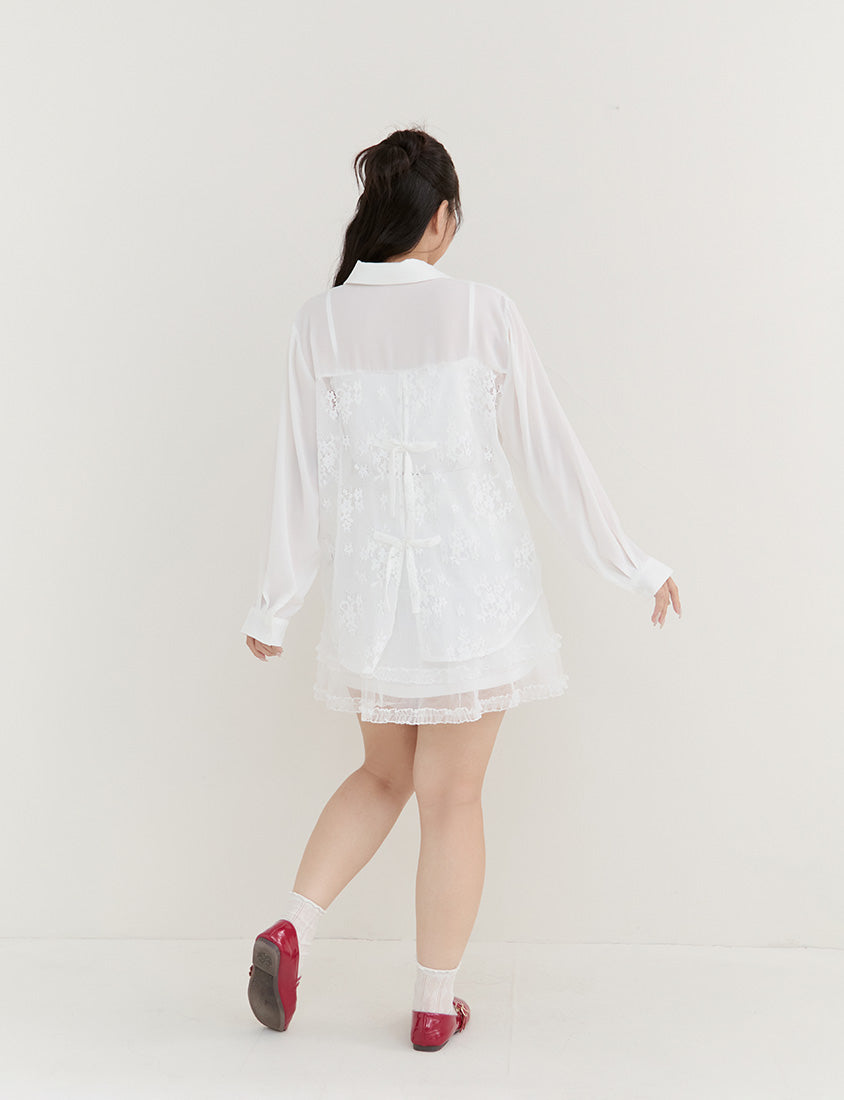 Elegant Lace Patchwork Semi-Sheer Chiffon Plus Size Shirt