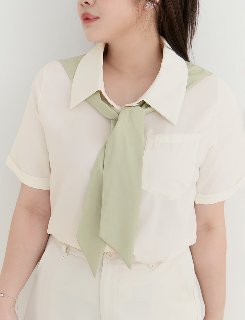 MISS. Morandi Faux Two Piece Plus Size Shirt (With Shawl)