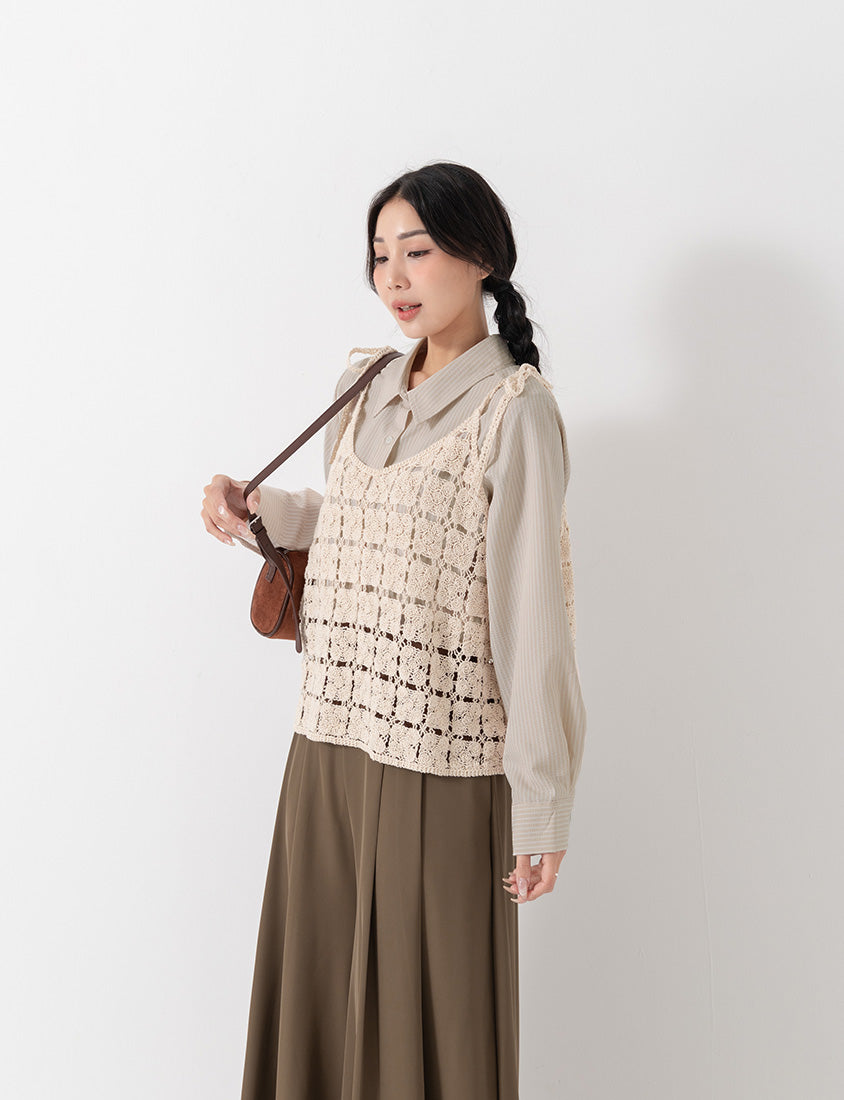 Textured Crinkle Stripe Plus Size Shirt