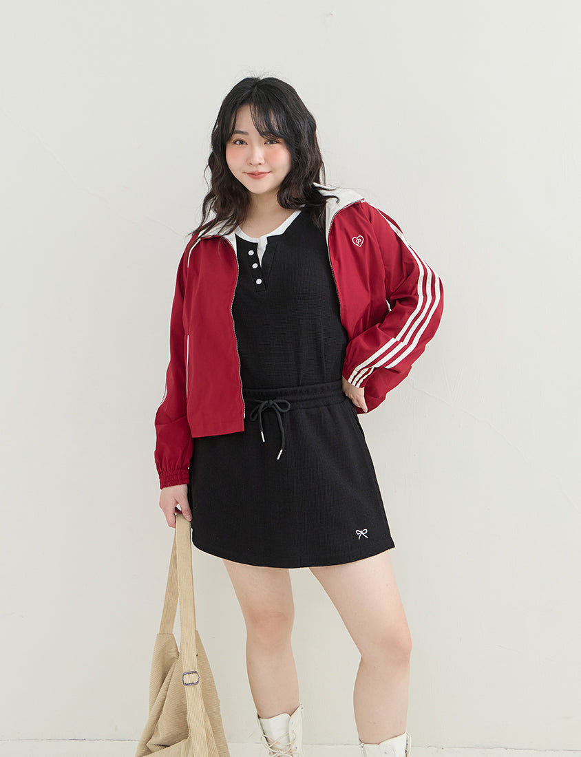 Waffle Knit Faux Two-Piece Plus Size Top