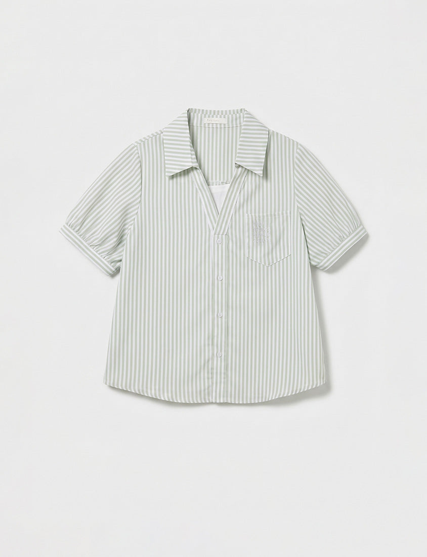 Faux Two Piece Stripe Collar Plus Size Top