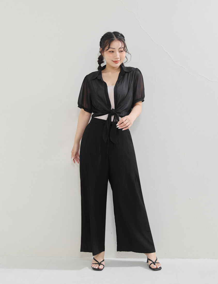 Sheer Tie-Front Collar Plus Size Cardigan