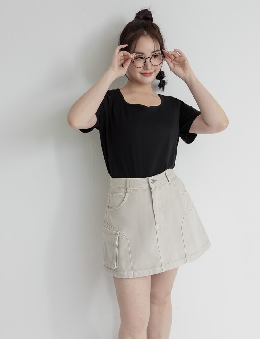 Sweet & Edgy Utility Cargo Pocket A-Line Plus Size Mini Skirt
