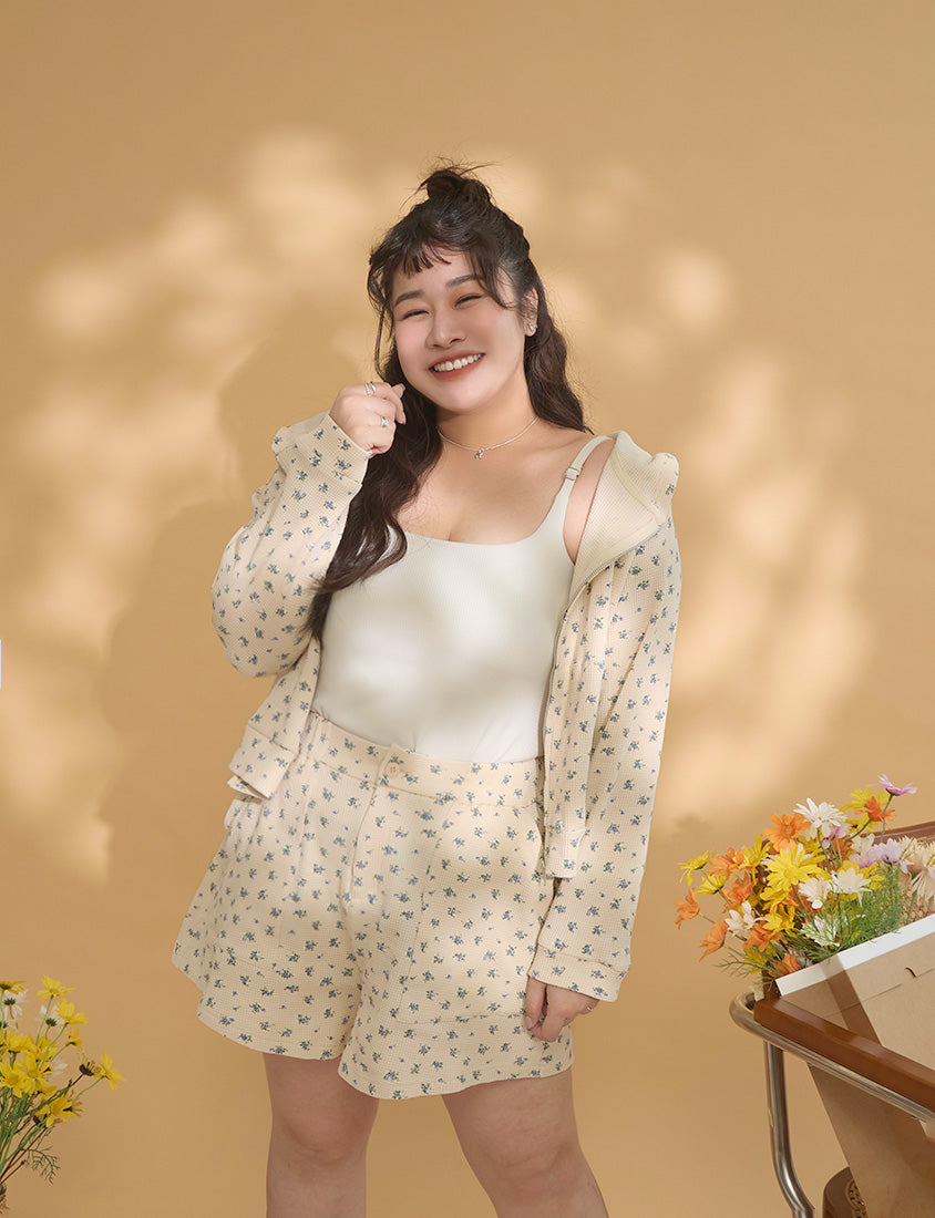 Sweet Floral Waffle Plus Size Shorts