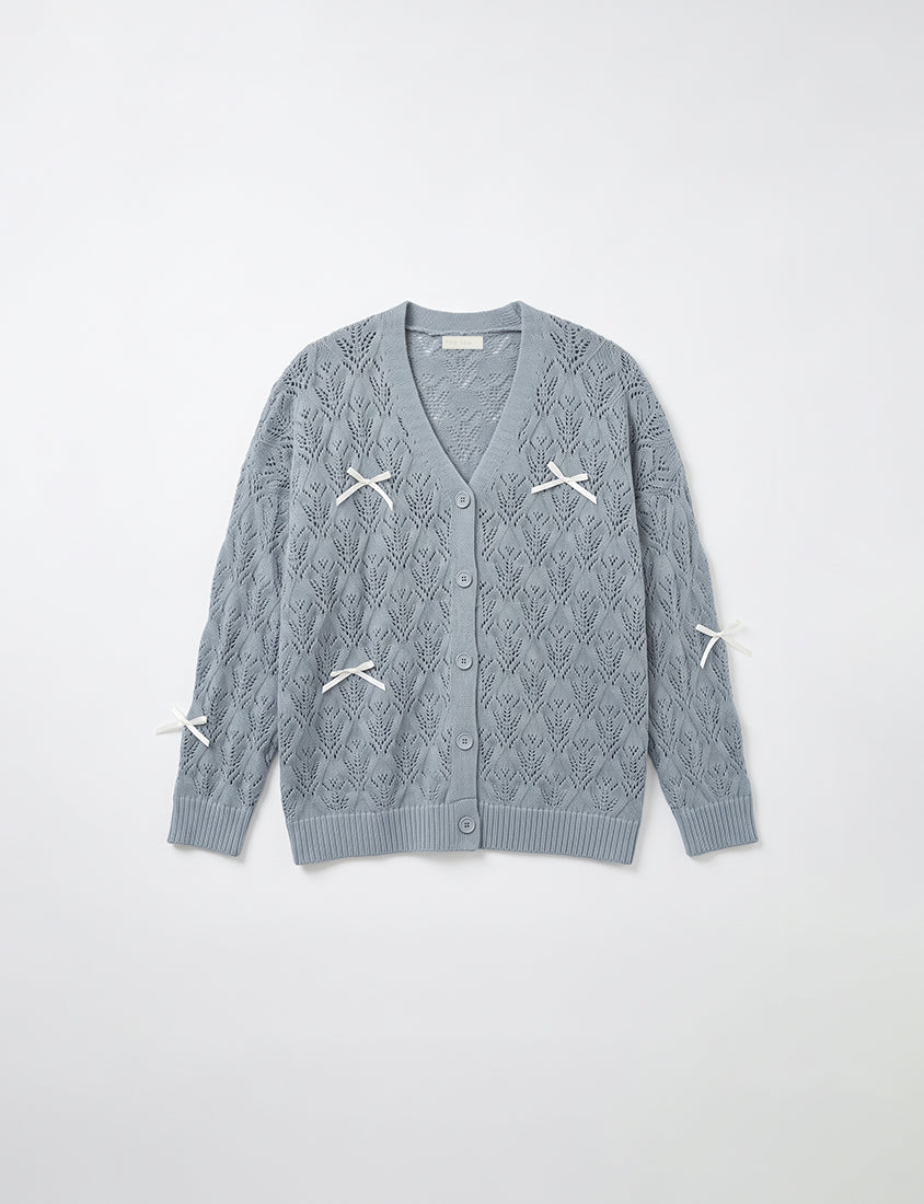 Sweet Bow-Detail Openwork Knit Plus Size Cardigan