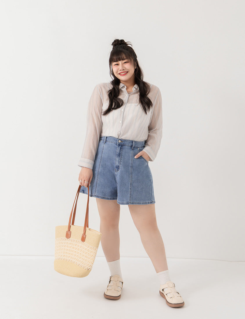 Apple-Shaped Friendly! Perfect Fit Slim Fit A-Line Plus Size Denim Shorts
