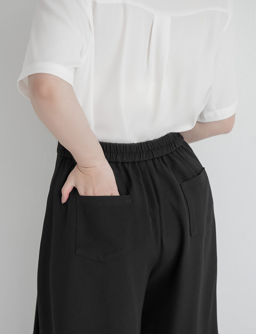 MISS. Pleated Cropped Plus Size Wide Leg Pants (With Waist Tie)